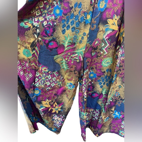 Vintage 80s Botancial Abstract short Sleeve Wide Leg Rayon Jumpsuit Sz 8 Whimsy - Picture 2 of 8